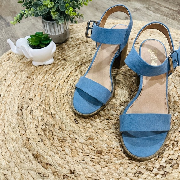 Brash Light Blue Chunk Heels - Picture 5 of 12